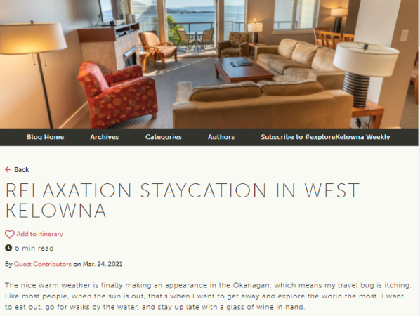 Screenshot of Staycation Blog Post