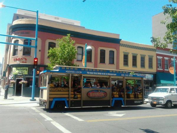 The ABQ Trolley drives through downtown Albuquerque.