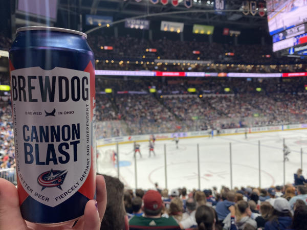 Can of BrewDog's CBJ Cannon Blast Beer at a CBJ game