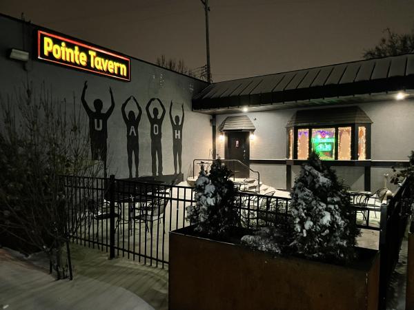 Pointe Tavern exterior in the snow