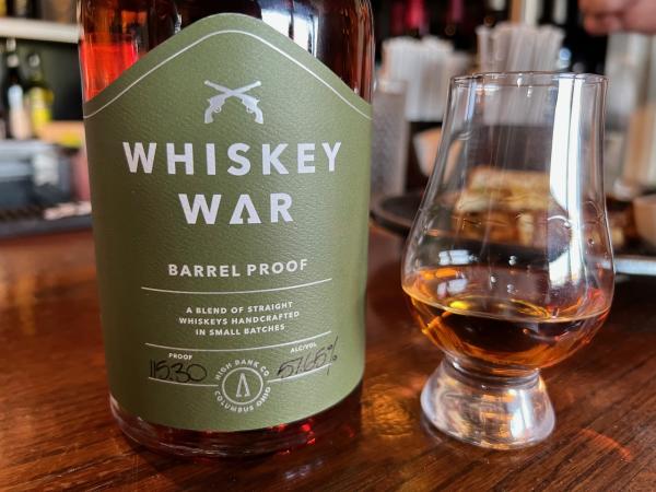 Whiskey War, High Bank Distillery taster and bottle