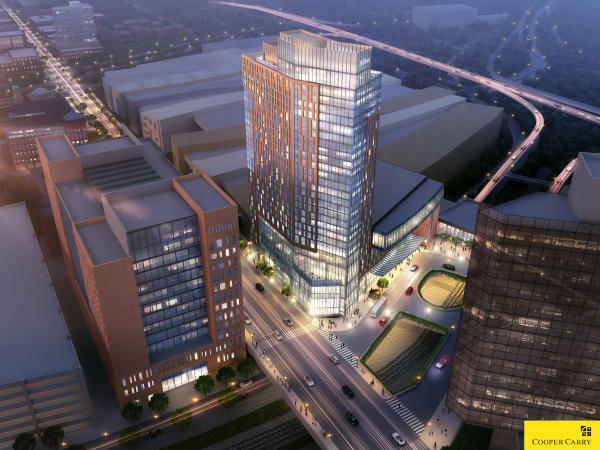 Hilton rendering - aerial view from southwest