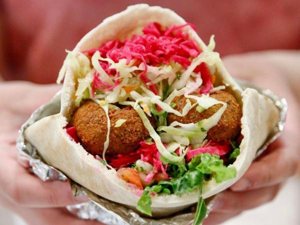 Giant pita fill with veggies and falafel from Falafel Kitchen.