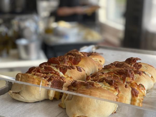 Stromboli on a tray .