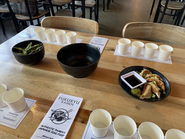 Tasting cups set up at Fukuryu on the Dublin Food Tour