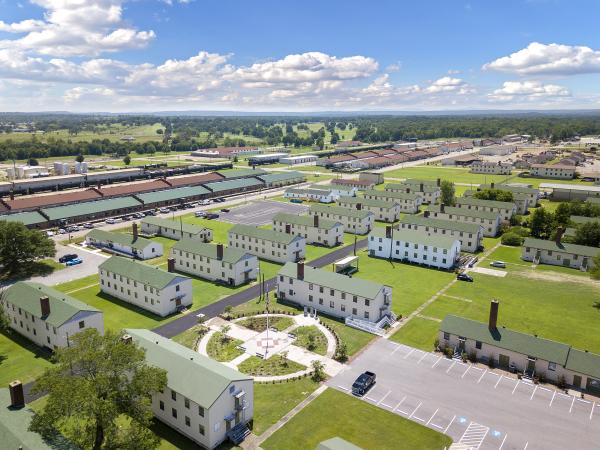Rows of historical barracks are perfectly aligned in the Chaffee Crossing Historical District in Fort Smith.