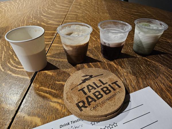 A coffee tasting lineup at Tall Rabbit.
