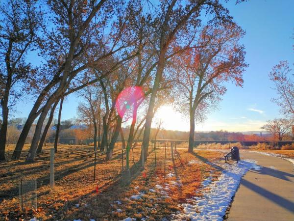 Sunset on Colorado Riverfront Trail in Winter