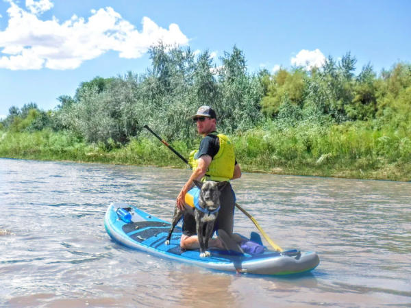 Paddleboarder and Dog on the Colorado River