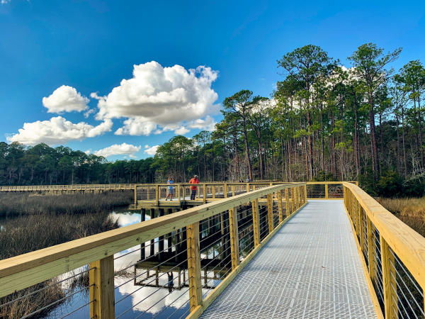 Boardwalk over the bayou in Shepard State Park