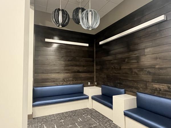 New light fixtures in Catawba in the sitting area with part of the cushions installed June 2024