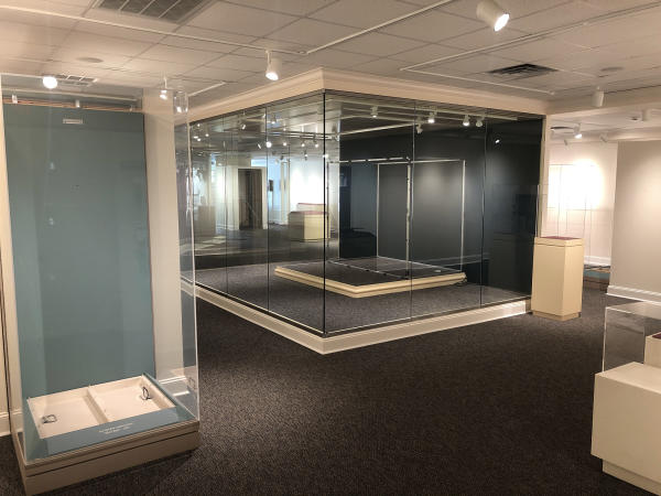 Ava Gardner Museum with empty exhibit cases during the remodel