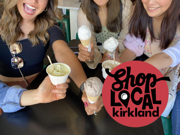 Women Eating Ice Cream with SLK Logo