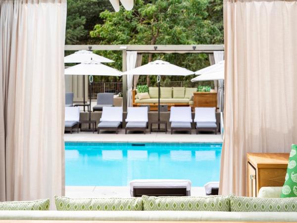 Quiet pool waters lined by lounge chairs at the Meadowood Pool Cabana.