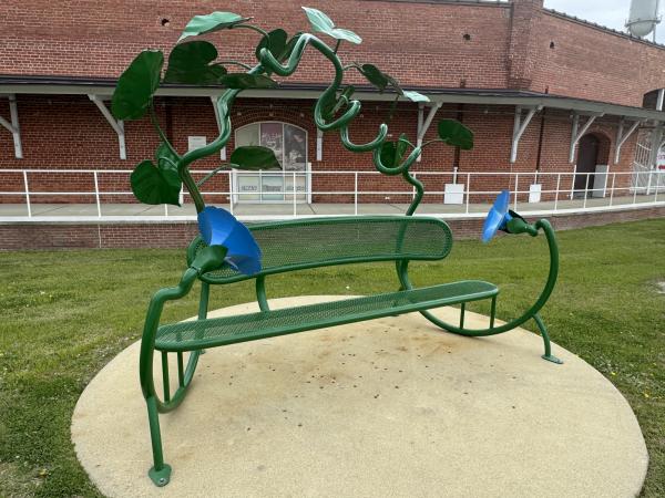 Blue Flower Morning Glory Whisper Bench by Jim Gallucci