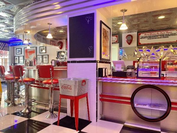 A 1950's retro interior of Jitterbug's Ice Cream Cafe