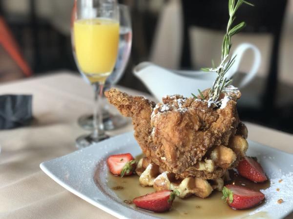 Fried chicken and waffles at The Roof