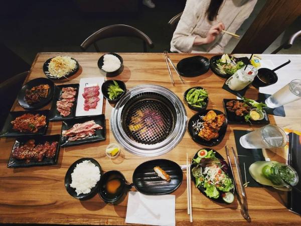 Japanese BBQ spread of food at Gyu-Kaku Japanese BBQ