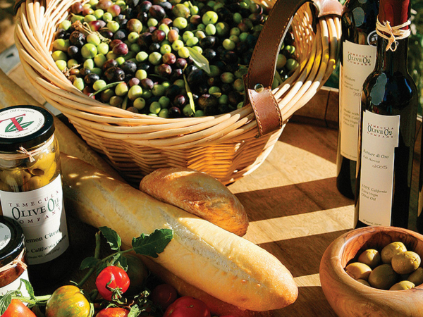 Temecula Olive Oil tablescape with bread and olives
