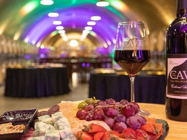 Indoor wine tasting at The Cave at Oak Mountain Winery