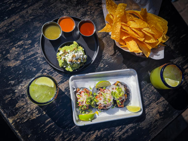 Tacos, guacamole, salsa, and margaritas at Lola Gaspar restaurant in Downtown Santa Ana