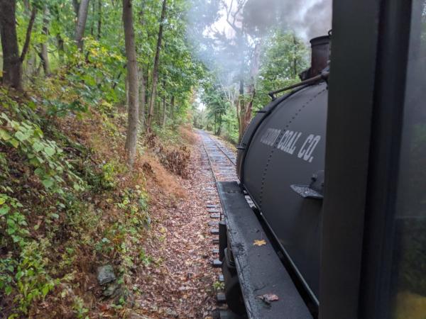 A train chugs down the tracks in Stewartstown.