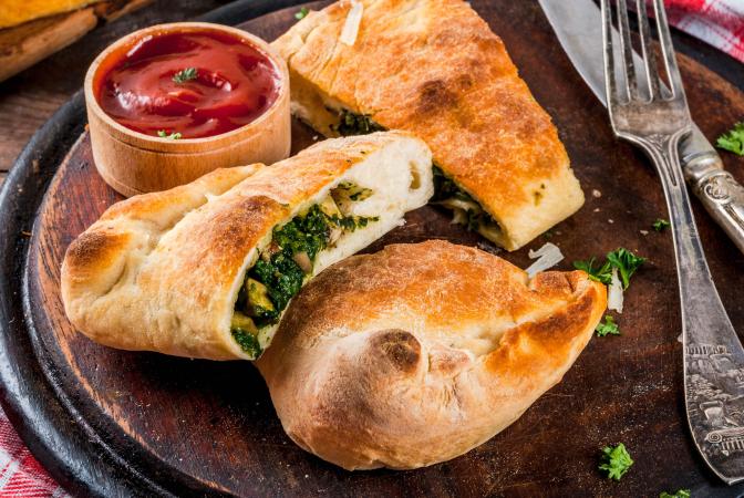 Cut Calzone on a Plate