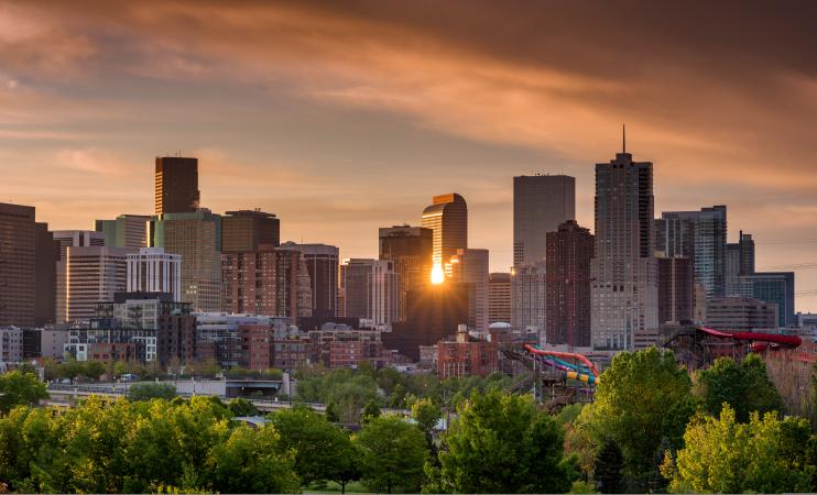 Picture of Denver Sunset Peaking Through Building