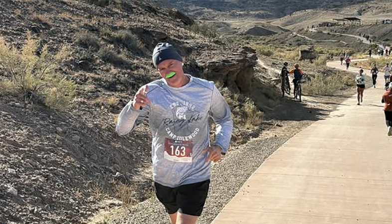 Man Running in the Mustache-5K with Green Mustache