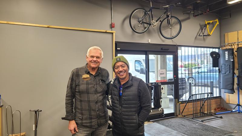 Cyclepath Owner Garry Norkum and writer Erik Trinidad.