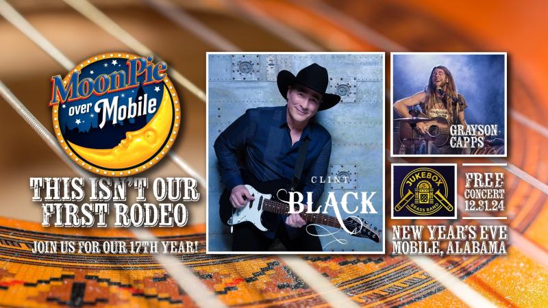 MoonPie Over Mobile 2024 This isn't our first rodeo, join us for our 17th year for Clint Black and Grayson Capps. Free concert in downtown Mobile, AL