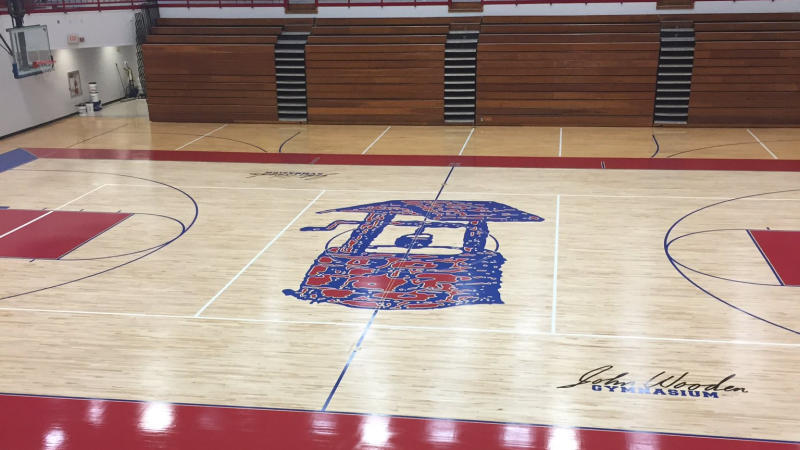 John Wooden Gymnasium at Martinsville High School houses more than 5,000 fans -  the name number of as its predecessor, Glenn Curtis Gymnasium.