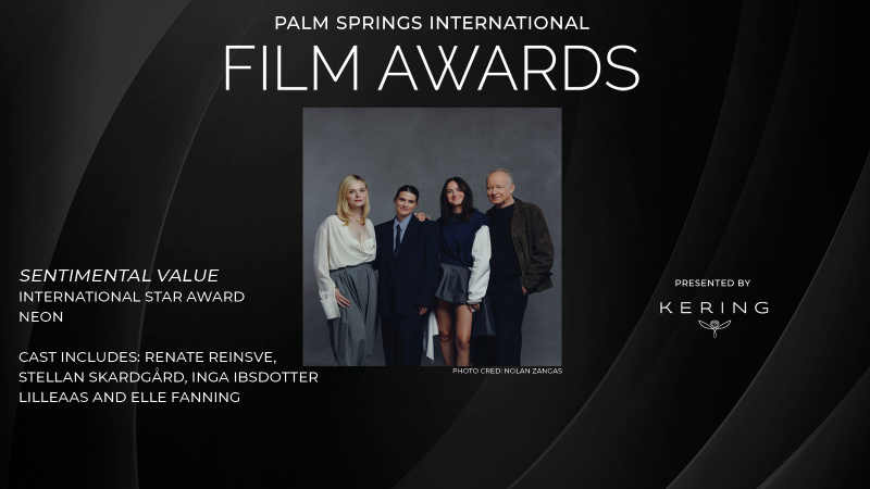 Sentimental Value cast poster for the awards gala at the Palm Springs International Film Festival