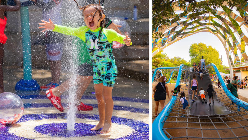 Split images of outdoor play