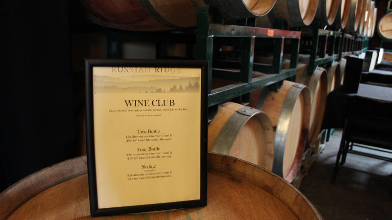 Wine Club Sign at Russian Ridge Winery