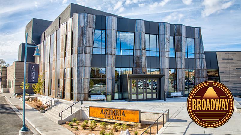 Outside of Asteria Theatre with the Broadway Badge