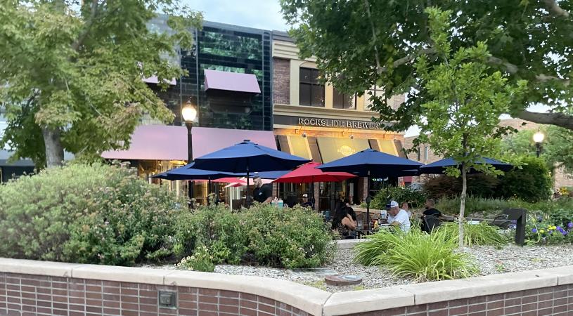 View of People on Rockslide Brewery and Restaurant's Patio