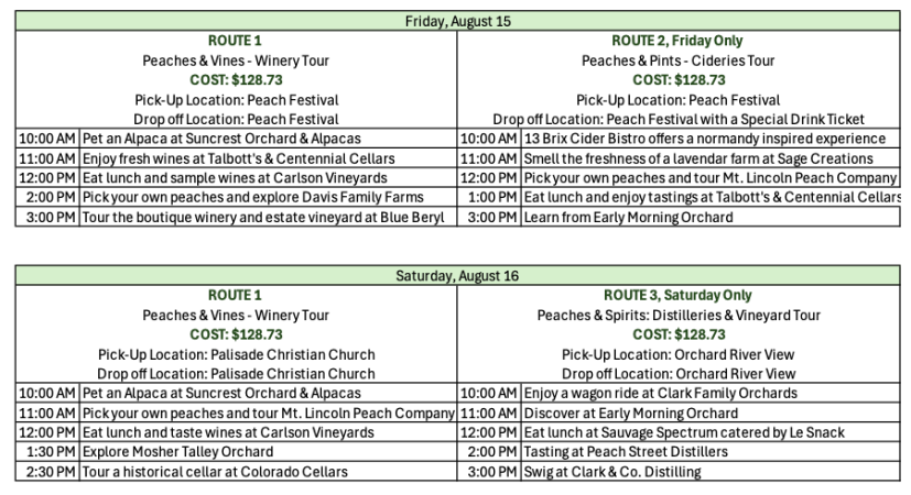Palisade Peach Festival Tour Routes 2025