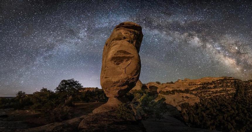 Miracle Rock on Colorado National Monument with Starry Background