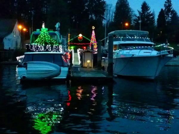 Boats with Christmas lights