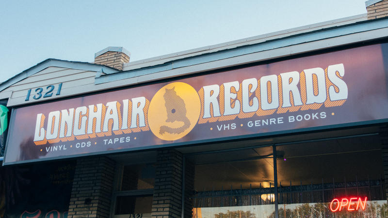 A picture of the sign at LongHair Records
