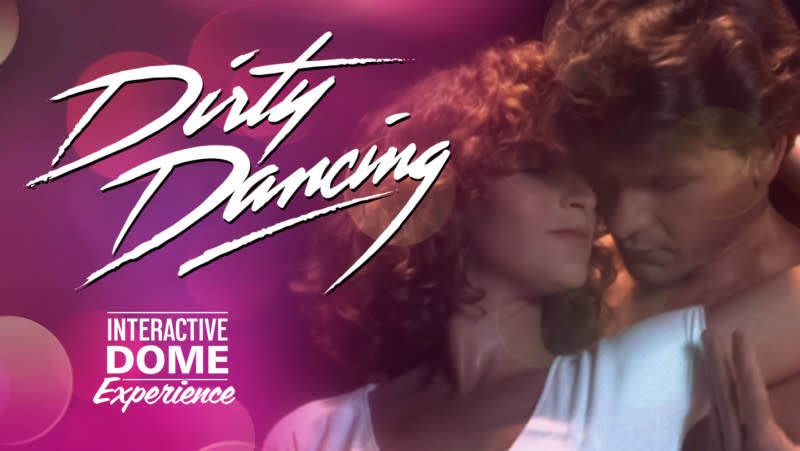 the actors in Dirty Dancing are featured on an image promoting a film screening in the Dome theater at Exploration Place