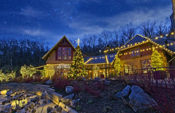 Exterior of Ruby Falls is lit up for the holidays