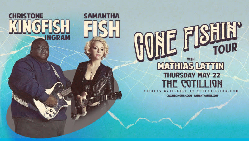 Christone Kingfish Ingram and samantha fish pose for a photo holding their guitars