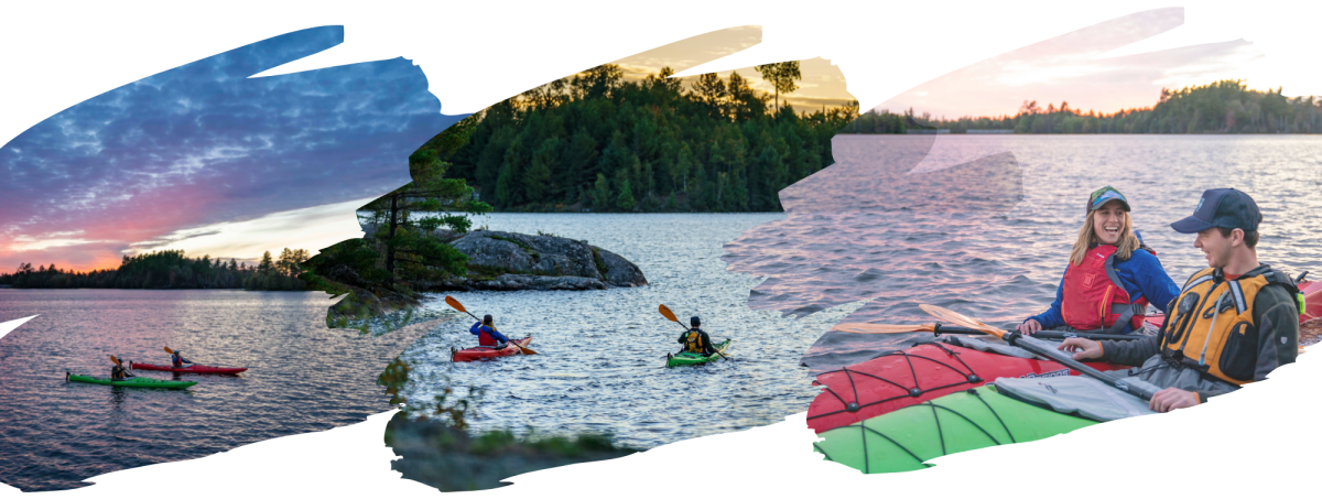 A couple enjoying themselves kayaking at Deer Lake in Ishpeming