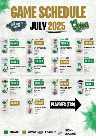 Clayton Clovers July 2025 Game Schedule