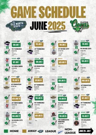Clayton Clovers June 2025 Game Schedule