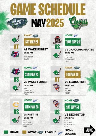Clayton Clovers May 2025 Game Schedule