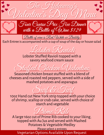 The Hideaway Valentine's Day Menu