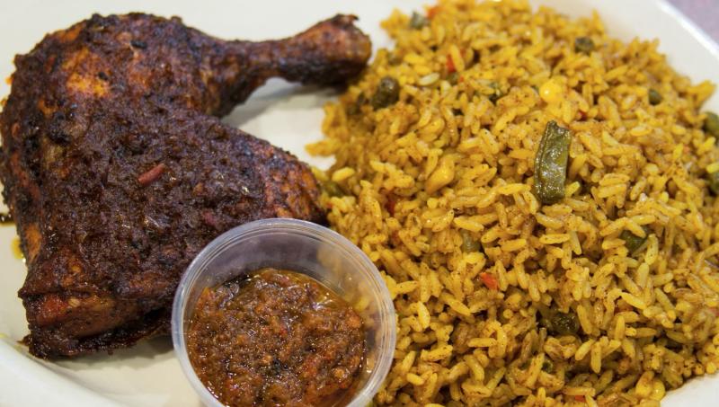 Traditional African rice and chicken